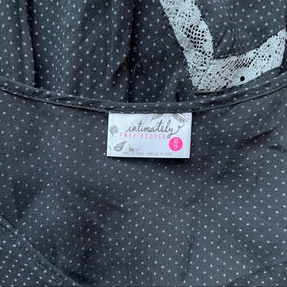 Free People Black & Gray Polka Dot & Lace Mini Swing Dress - Picture 11 of 14